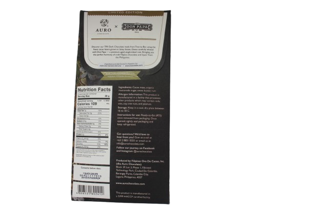 Auro Don Papa Rum 70% Dark Chocolate Rum Infused/ 70% tamsus šokoladas su romo įdaru - Image 2