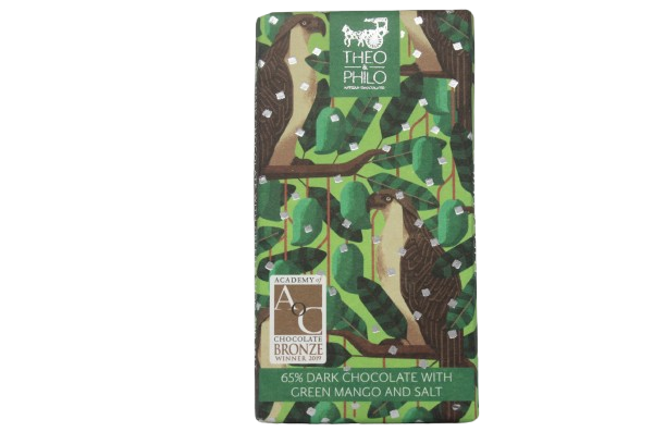 Theo & Philo Artisan Chocolates - 65% Dark Chocolate with Green Mango and Salt/ 65% juodas šokoladas su žaliuoju mango ir druska